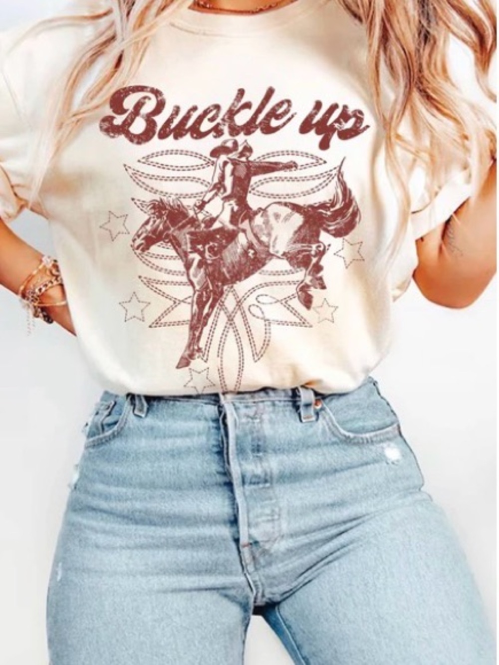 Buckle Up Cream Western Graphic Tee by